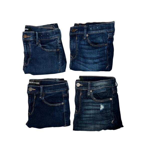 Lot of 4 pairs express skinny jeans Jeggings women’s size 8 mid rise dark wash - Picture 1 of 8